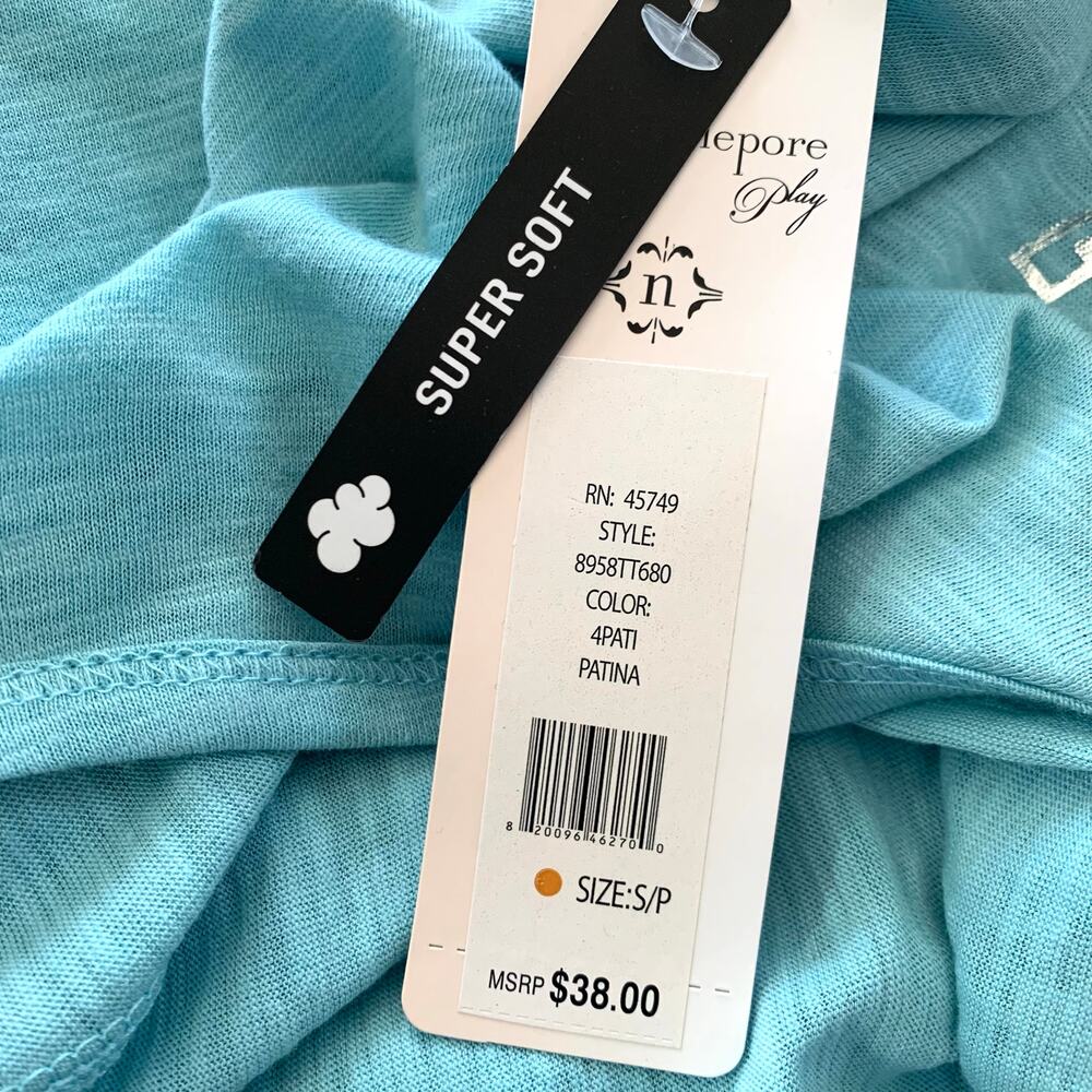 NWT Nanette Lepore Play "detox, retox, repeat" Top Light Blue Size Small - Picture 8 of 8